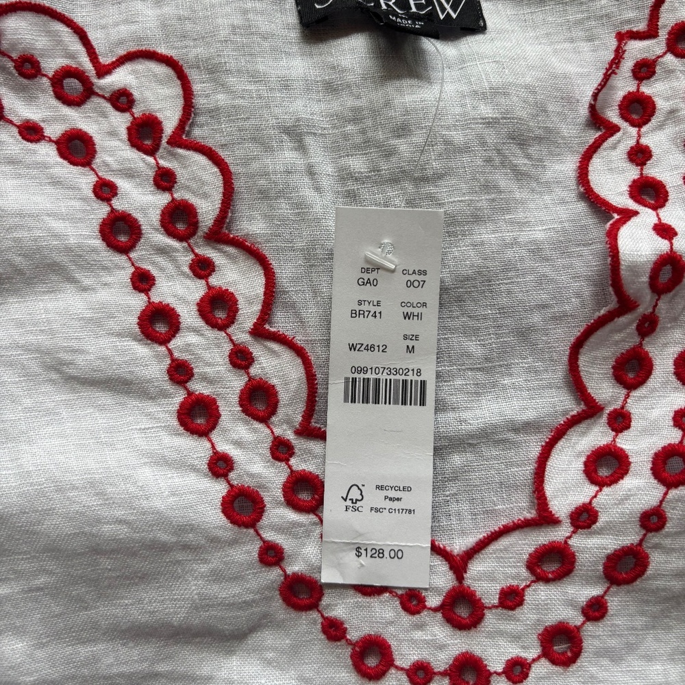 J. Crew White Linen Blouse with Red Embroidery - Picture 5 of 5